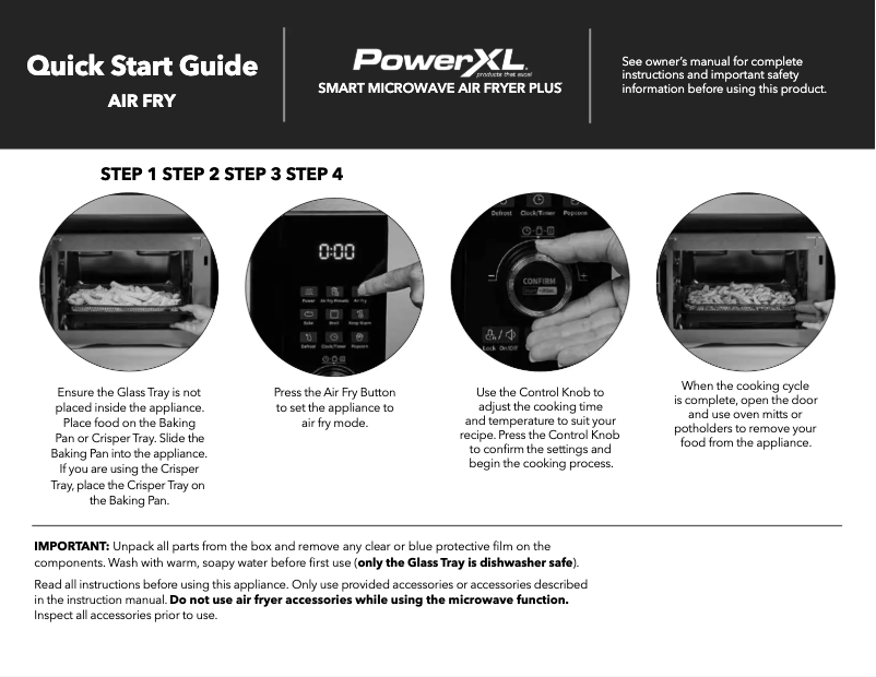 Page 1 de la notice Guide de démarrage rapide PowerXL Smart Microwave Air Fryer Plus BDK04