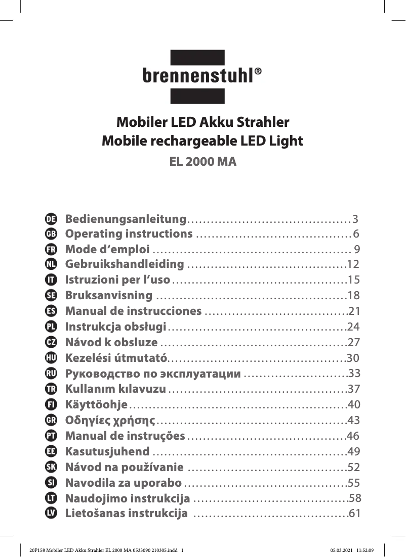 Page 1 de la notice Manuel utilisateur Brennenstuhl EL 2000 MA