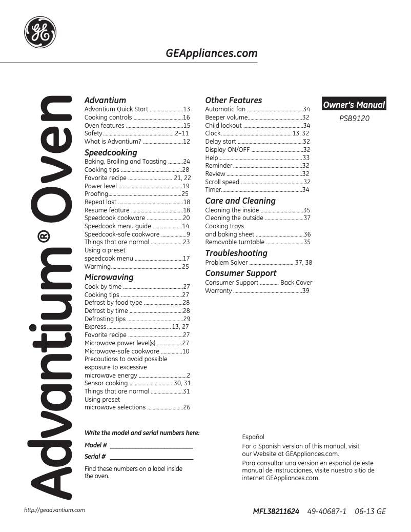 Image de la première page du manuel de l'appareil Profile PSB9120DFBB