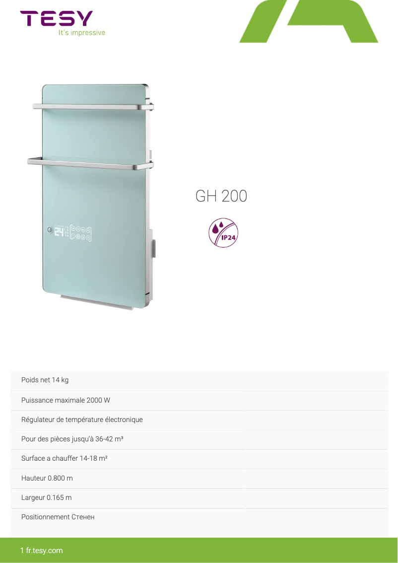 Page 1 de la notice Manuel utilisateur Tesy GH 200