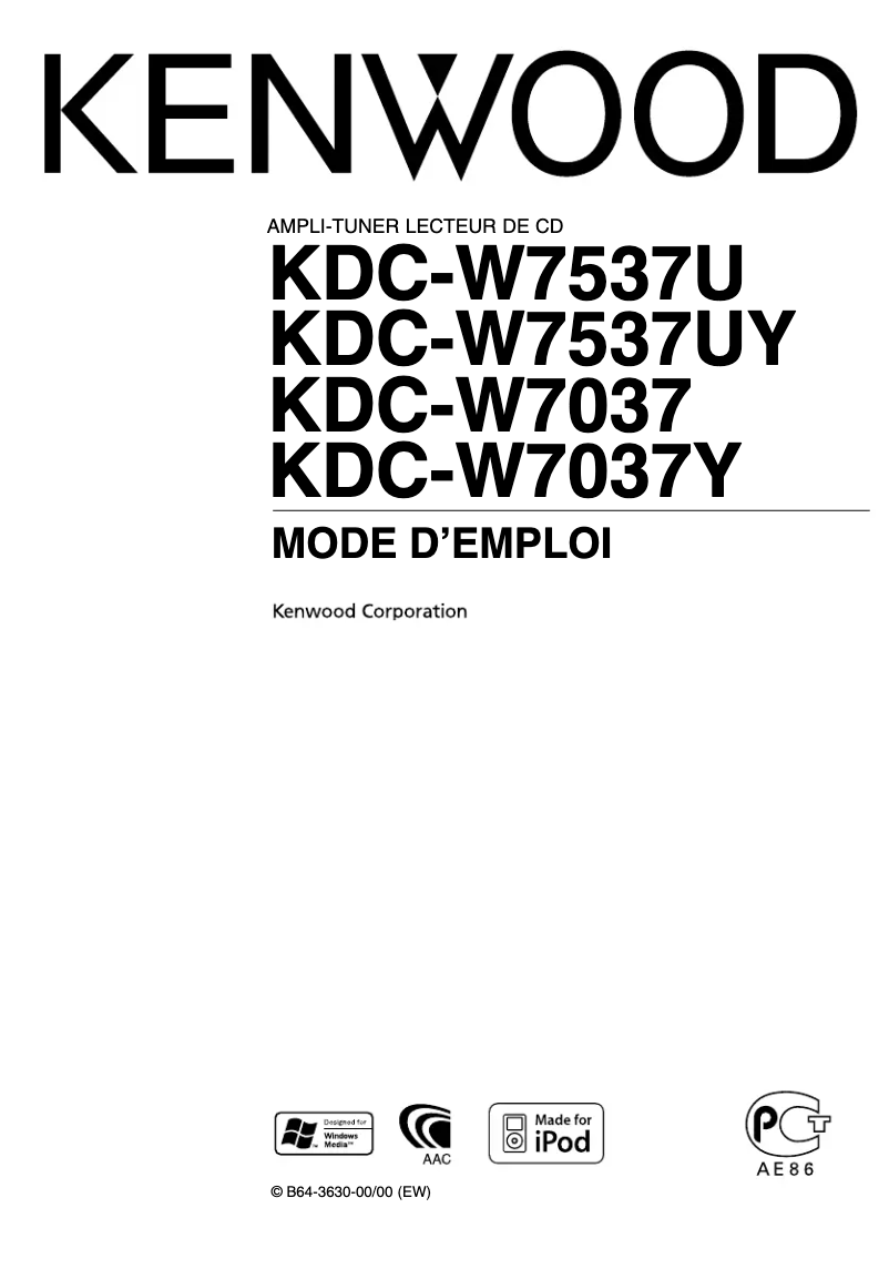 Page 1 de la notice Manuel utilisateur Kenwood KDC-W7537U