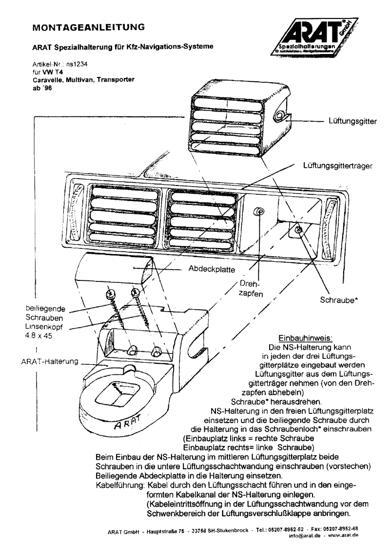 Page 1 de la notice Manuel utilisateur Arat NS1234