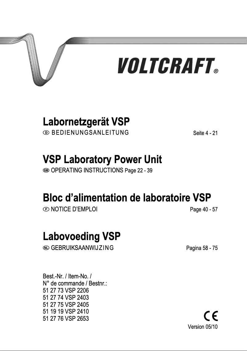 Page 1 de la notice Manuel utilisateur Voltcraft VSP 2653