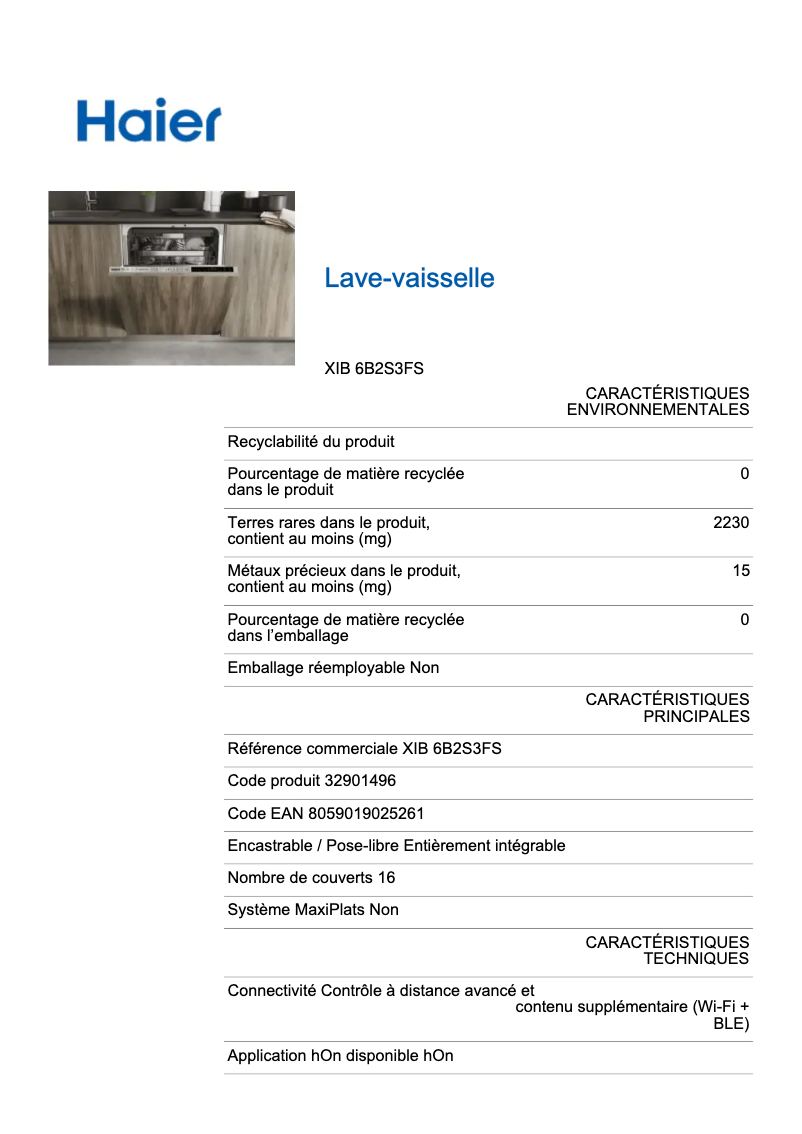Page n°1 - Label énergétique Haier XIB 6B2S3FS