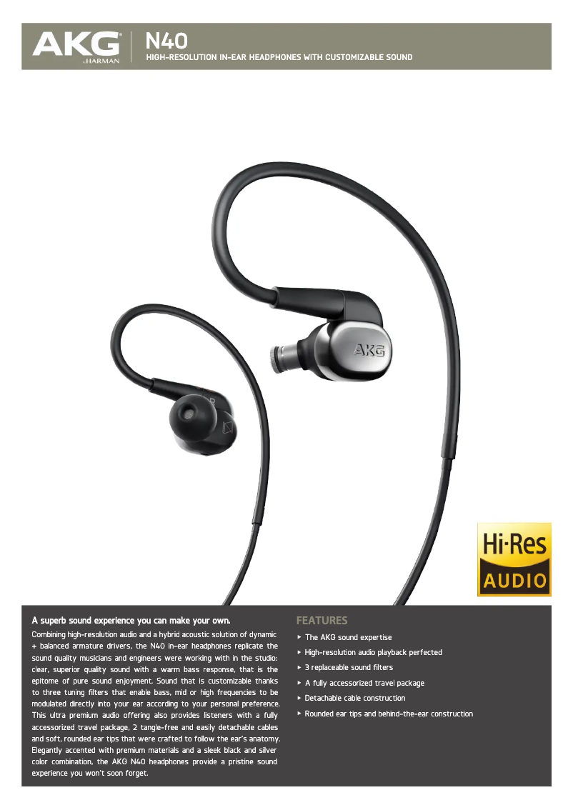 Page 1 de la notice Fiche technique AKG N40