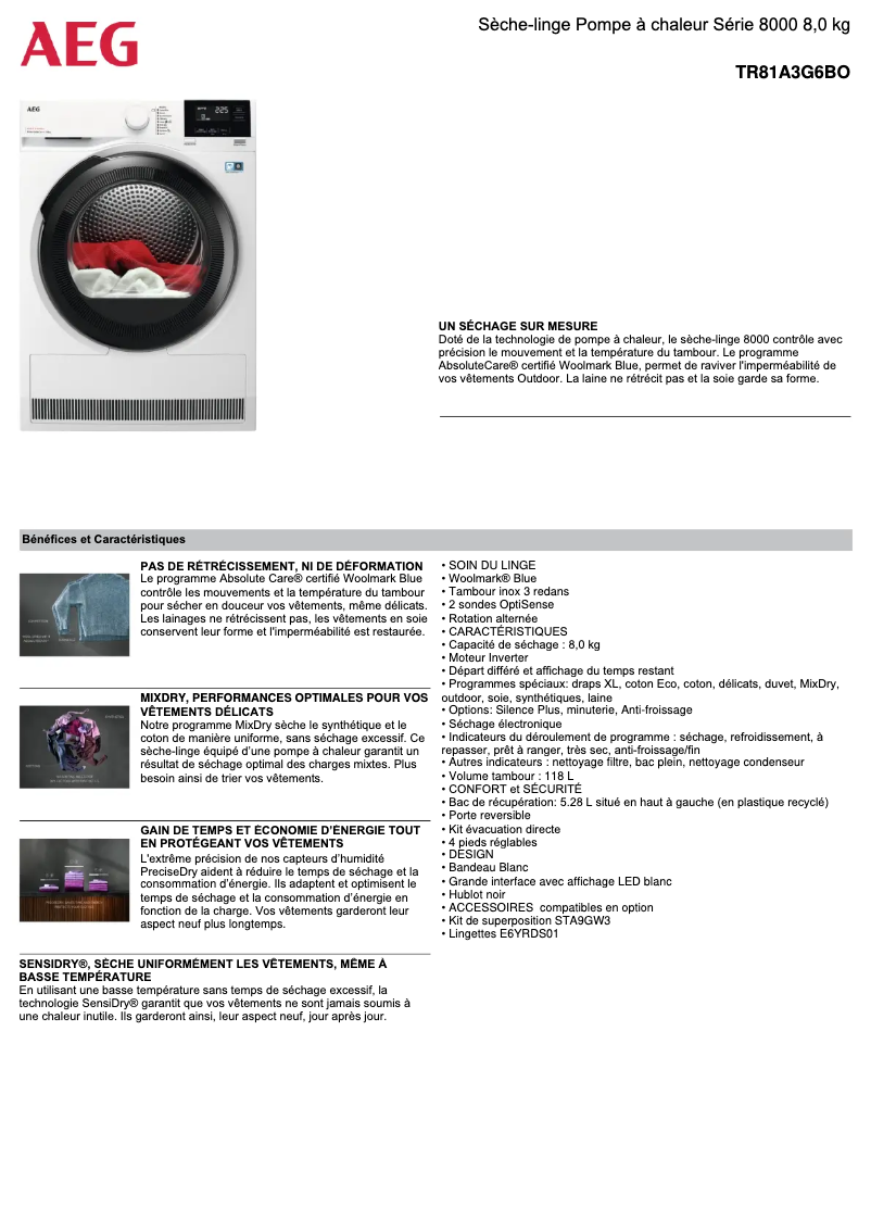 Page n°1 - Fiche technique AEG TR81A3G6BO