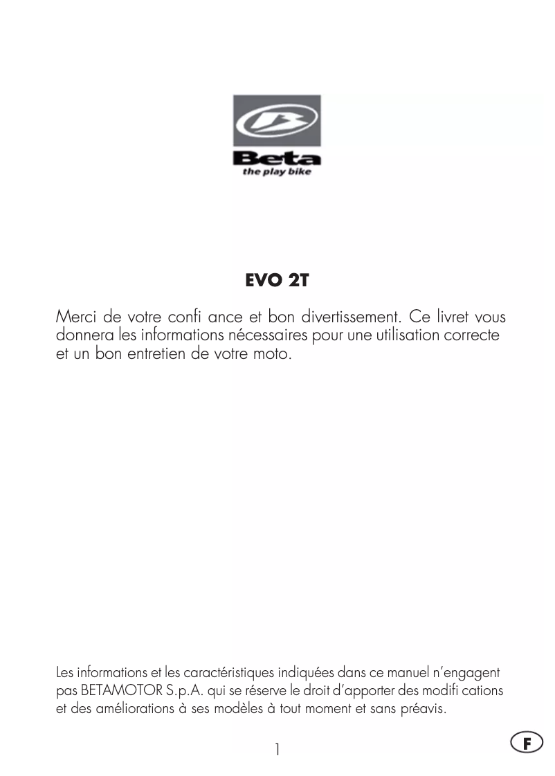 Image de la première page du manuel de l'appareil EVO 250 2T Factory (2014)
