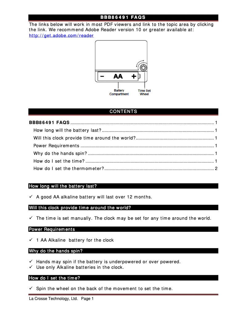 Page n°1 - FAQ La Crosse Technology BBB86064