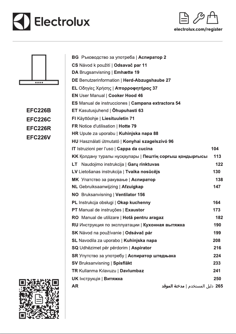 Page 1 de la notice Manuel utilisateur Electrolux EFC226V