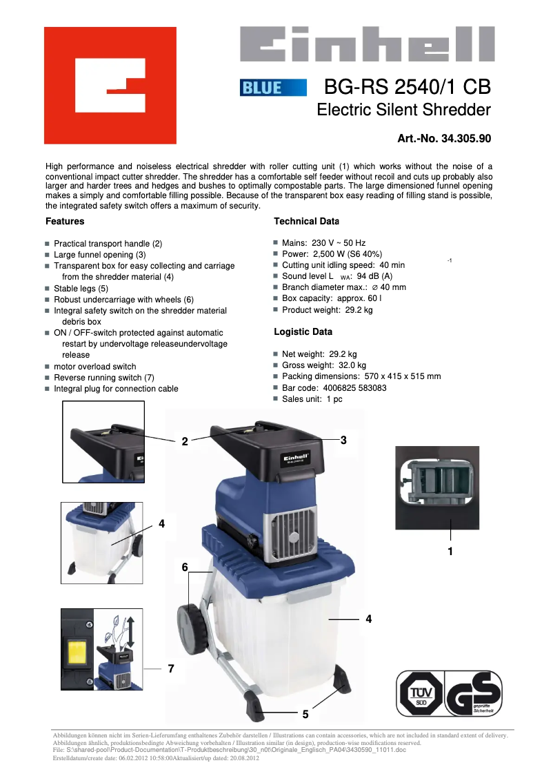 Page 1 de la notice Manuel utilisateur Einhell BG-RS 2540/1 CB