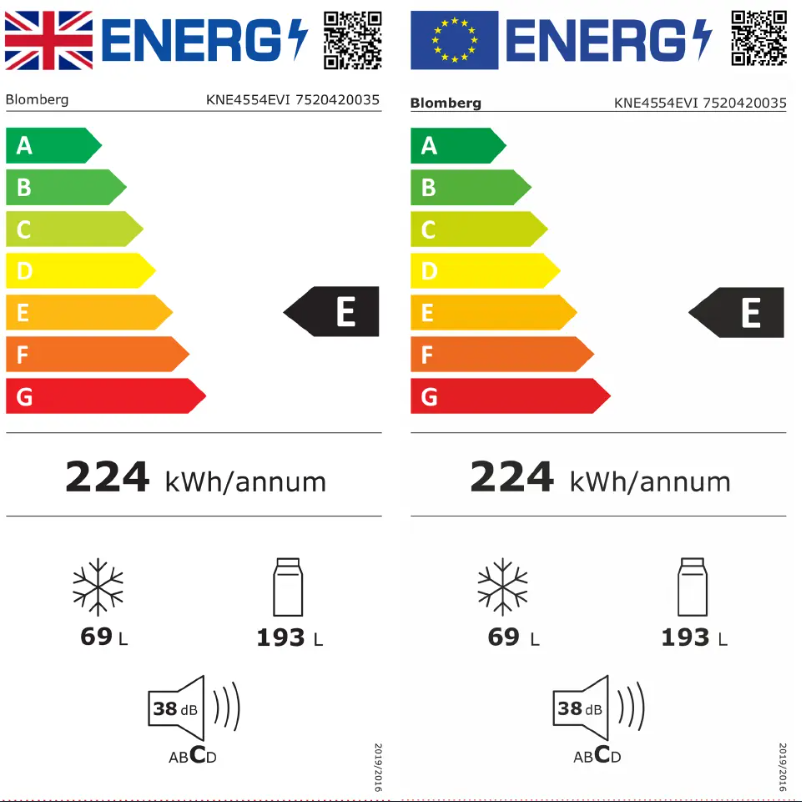 Page 1 de la notice Label énergétique Blomberg KNE4554EVI