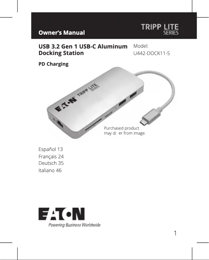 Page n°1 - Manuel utilisateur Tripp Lite U442-DOCK11-S