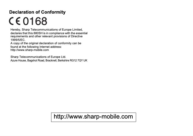 Page 1 de la notice Manuel utilisateur Sharp 880SH