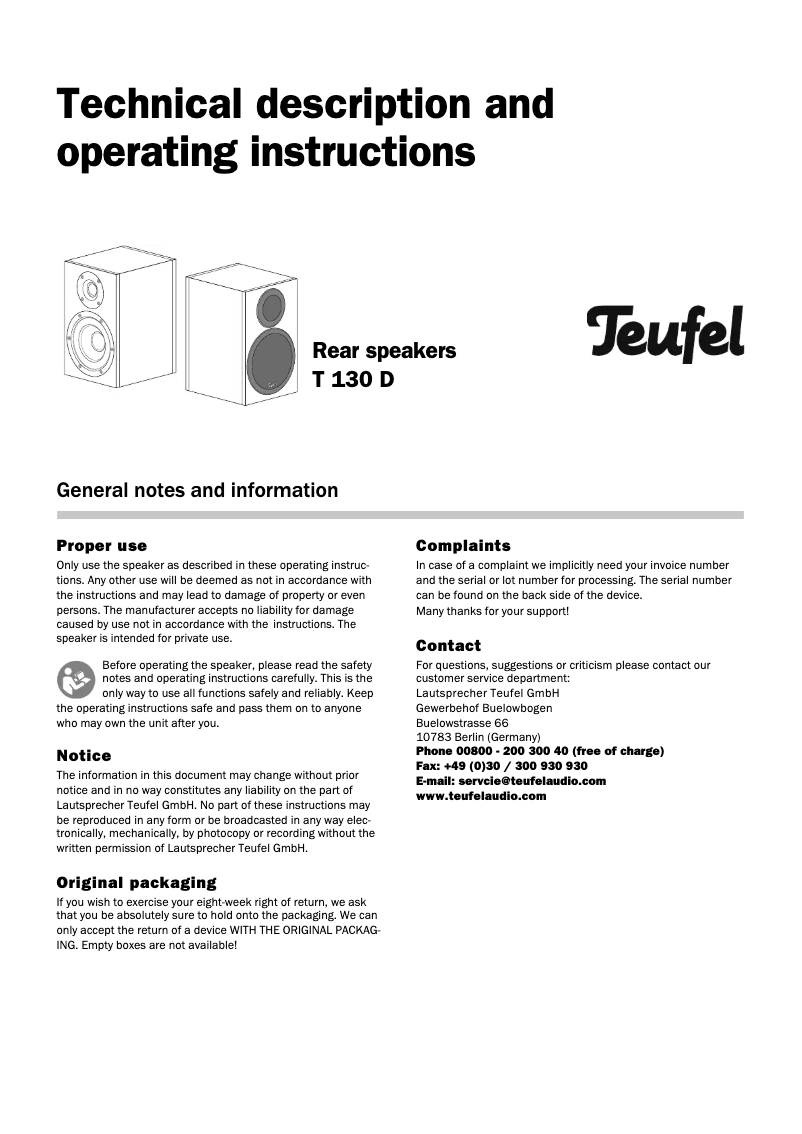 Página 1 del manual Manual de usuario Teufel T 130 D