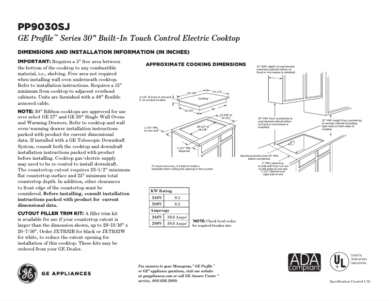 Page n°1 - Fiche technique GE Profile PP9030SJSS
