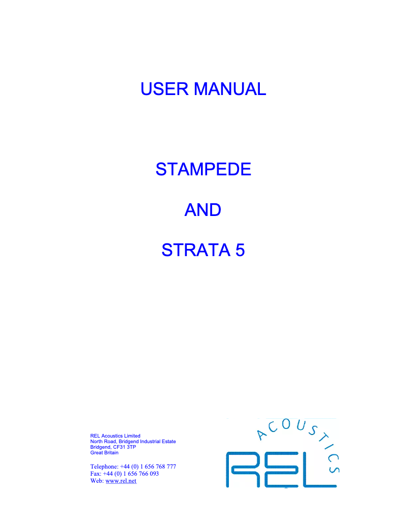 Page n°1 - Manuel utilisateur REL Acoustics Strata 5