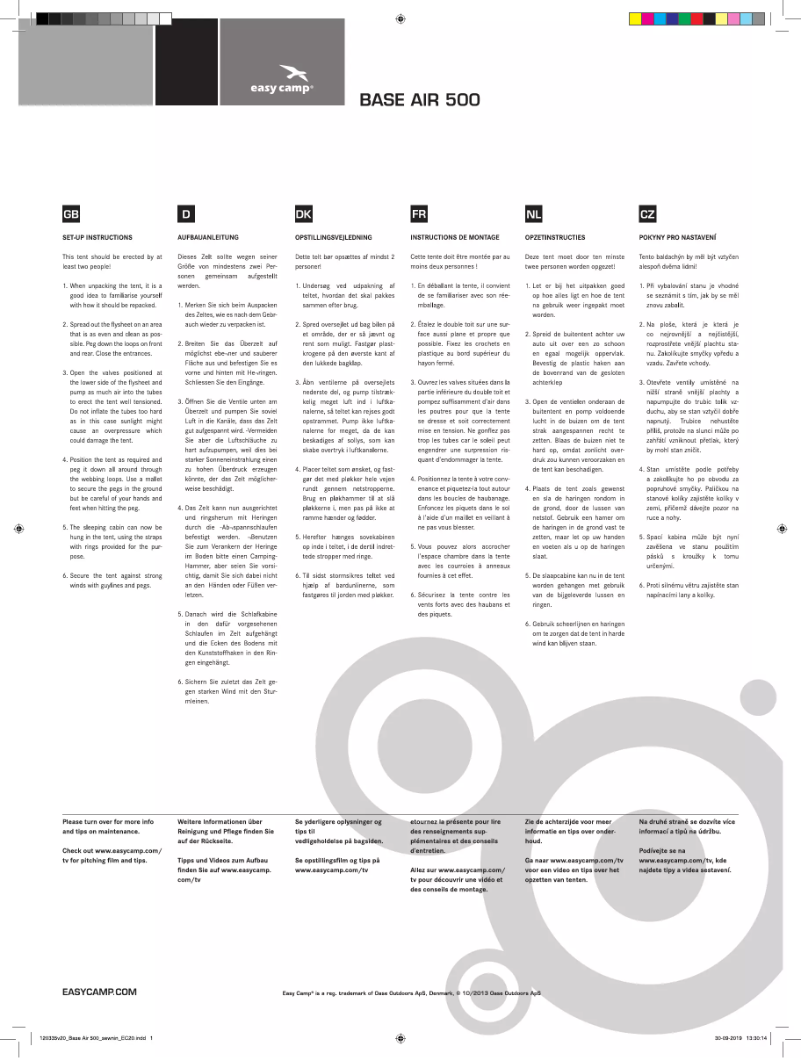 Page n°1 - Manuel utilisateur Easy Camp Base Air 500