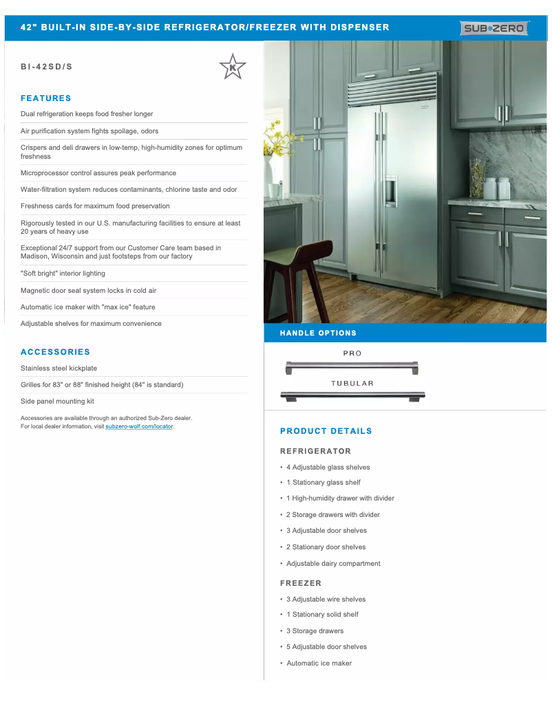 Page 1 de la notice Fiche technique Sub-Zero BI-42SD/S/PH