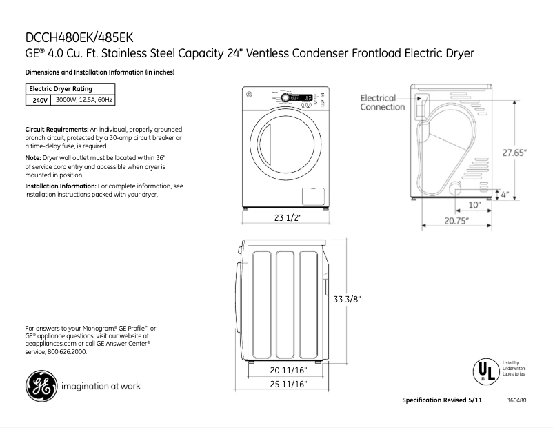 Page 1 de la notice Manuel utilisateur GE DCCH485EKMS