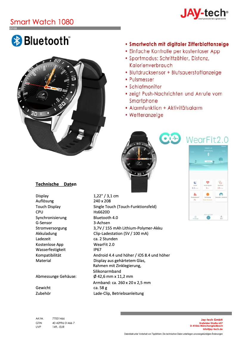 Page n°1 - Manuel utilisateur Jay-Tech 1080