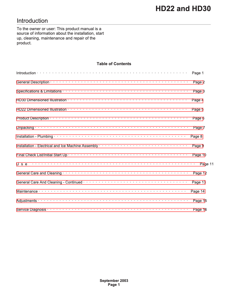 Page n°1 - Manuel d'utilisation et d'entretien Scotsman HD22B-1