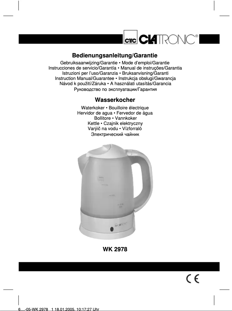 Page 1 de la notice Manuel utilisateur Clatronic WK 2978