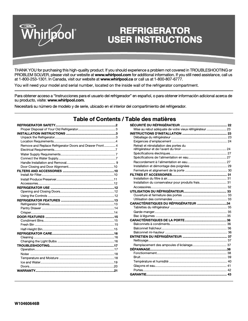Page n°1 - Manuel utilisateur Whirlpool WRF560SFHB
