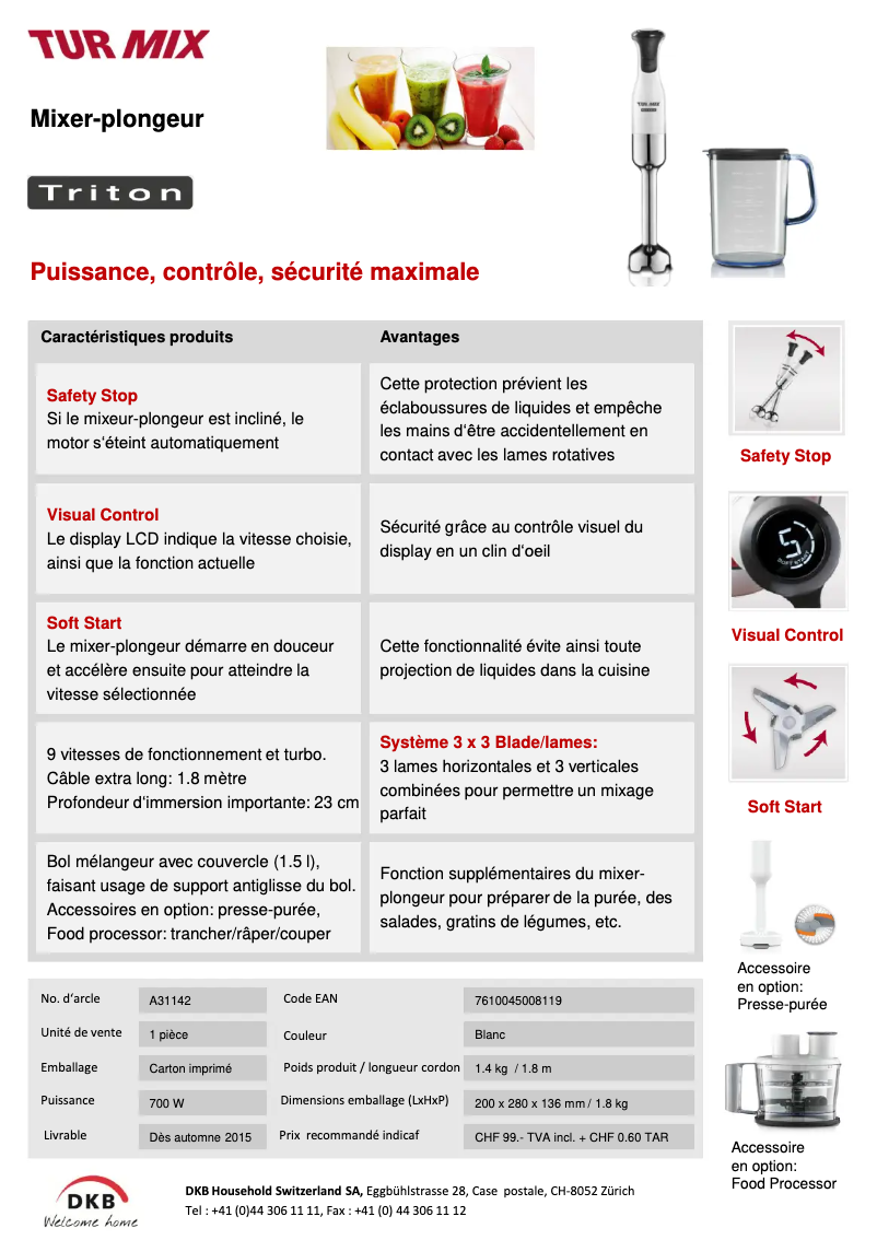 Page n°1 - Fiche technique Turmix Triton