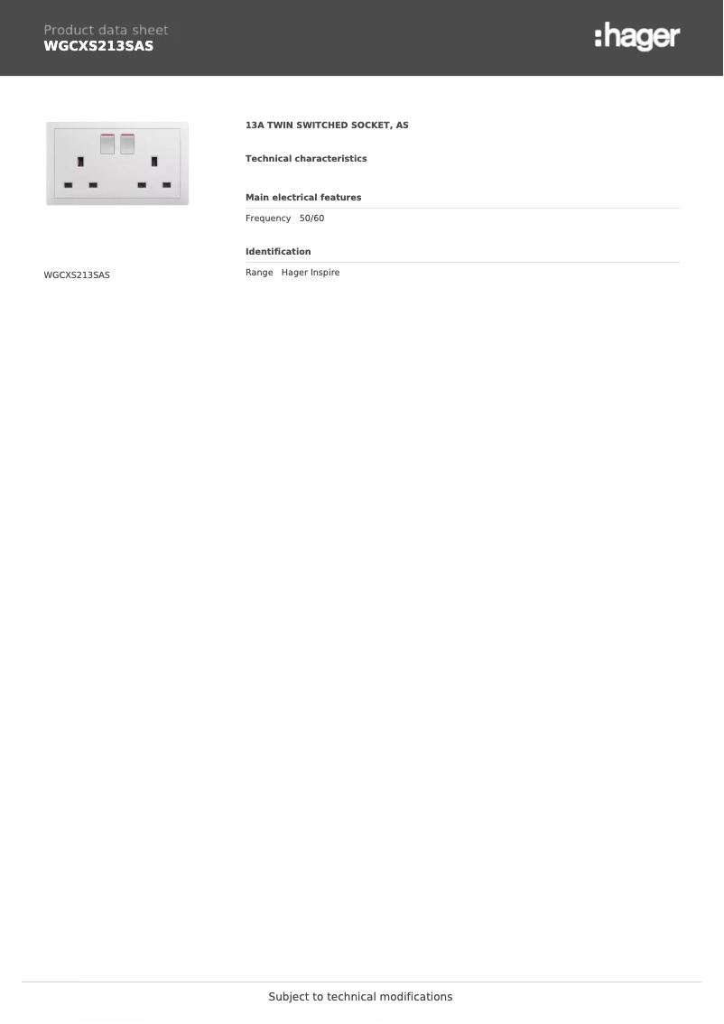 Page n°1 - Fiche technique Hager WGCXS213SAS