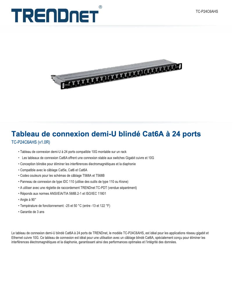 Página 1 del manual Ficha técnica TRENDnet TC-P24C6AHS