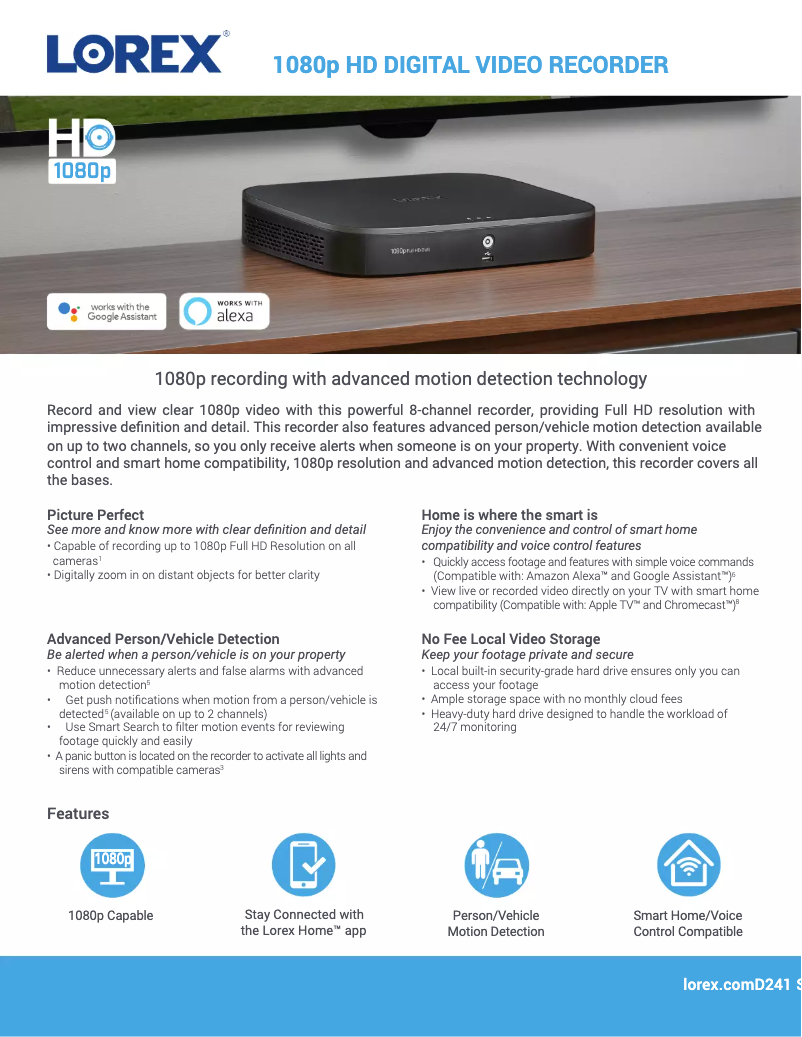 Página 1 del manual Ficha técnica Lorex D241