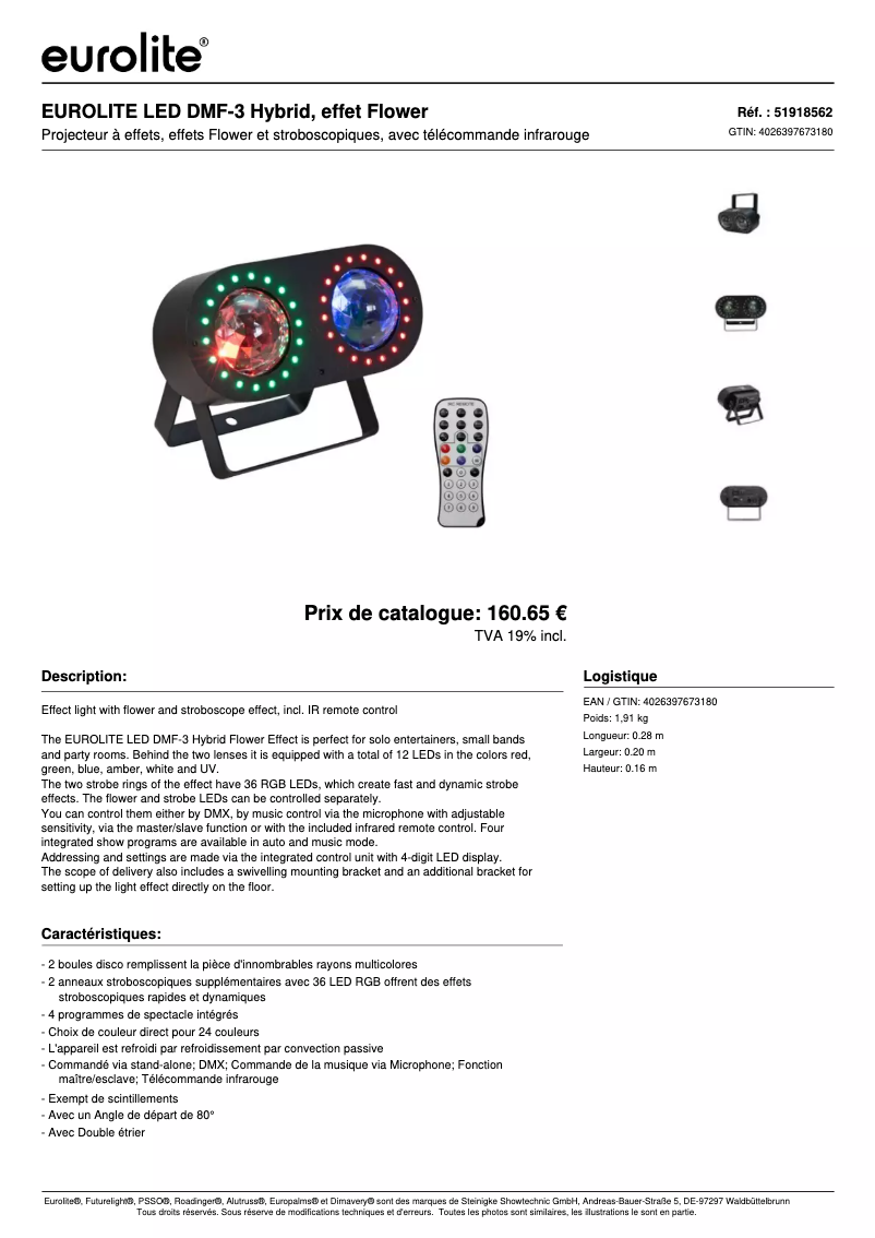 Page n°1 - Fiche technique Eurolite LED DMF-3