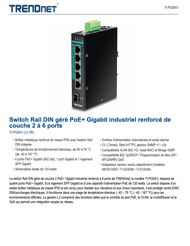 Page n°1 - Fiche technique TRENDnet TI-PG541i