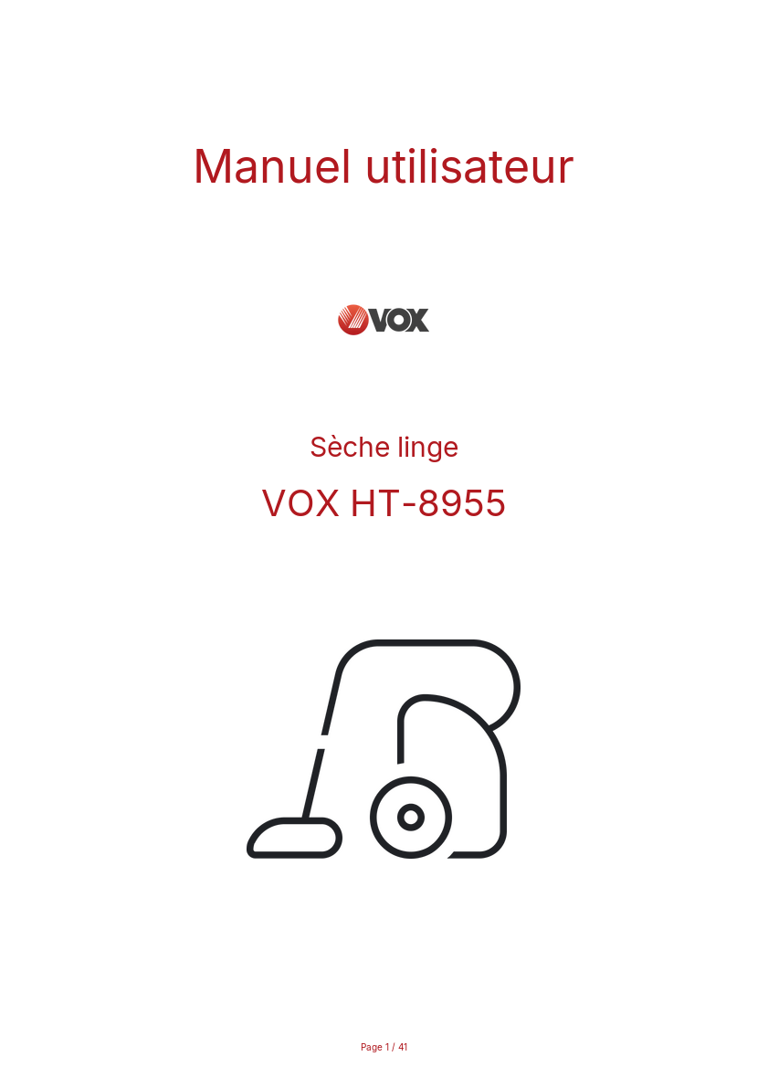 Page n°1 - Manuel utilisateur VOX HT-8955