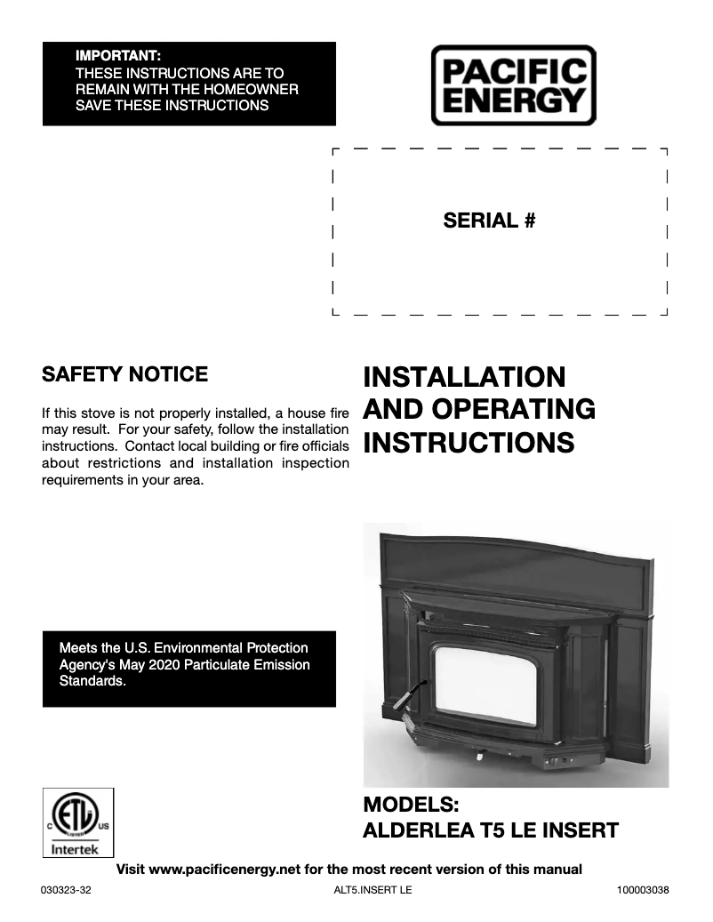 Image de la première page du manuel de l'appareil Alderlea T5 Insert LE