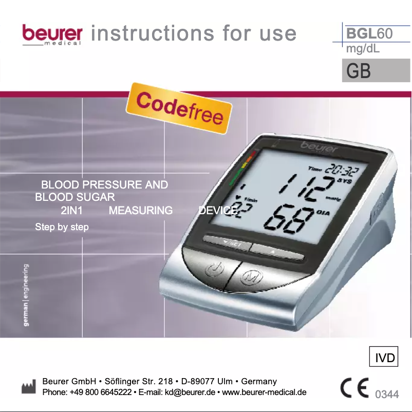 Page 1 de la notice Manuel utilisateur Beurer BGL60