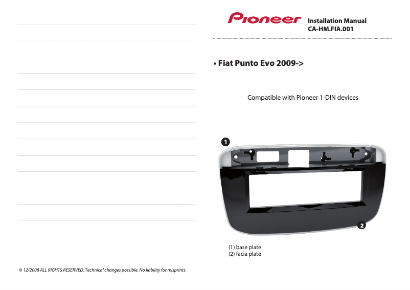 Page n°1 - Manuel utilisateur Pioneer CA-HM-FIA.001