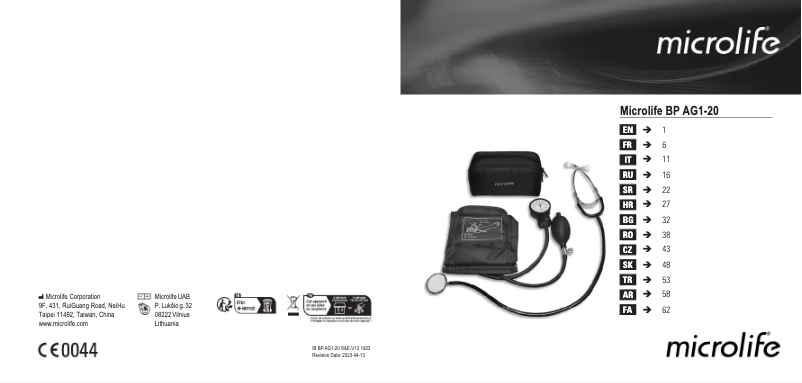 Page 1 de la notice Manuel utilisateur Microlife BP AG1-20