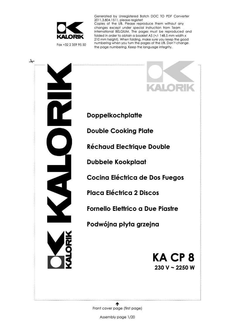 Page n°1 - Manuel utilisateur Kalorik KA CP 8