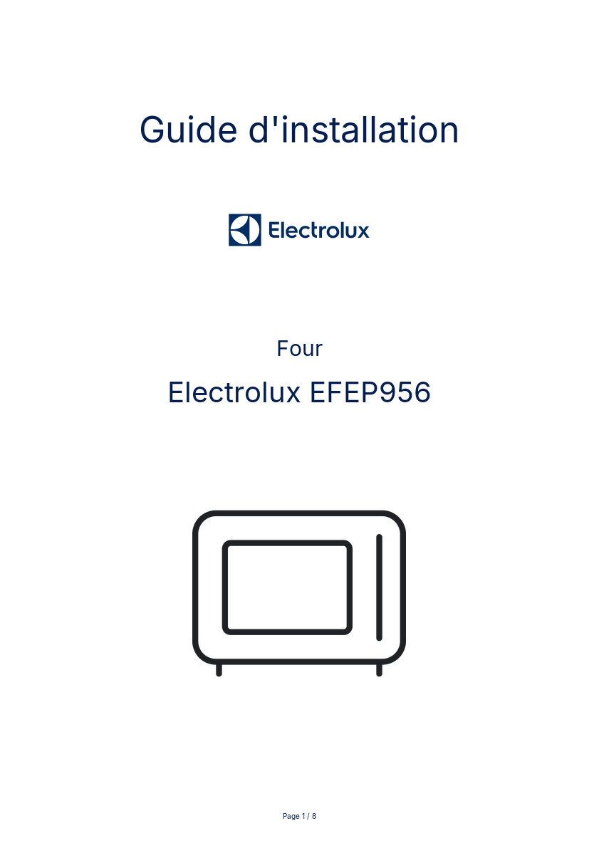 Page n°1 - Guide d'installation Electrolux EFEP956
