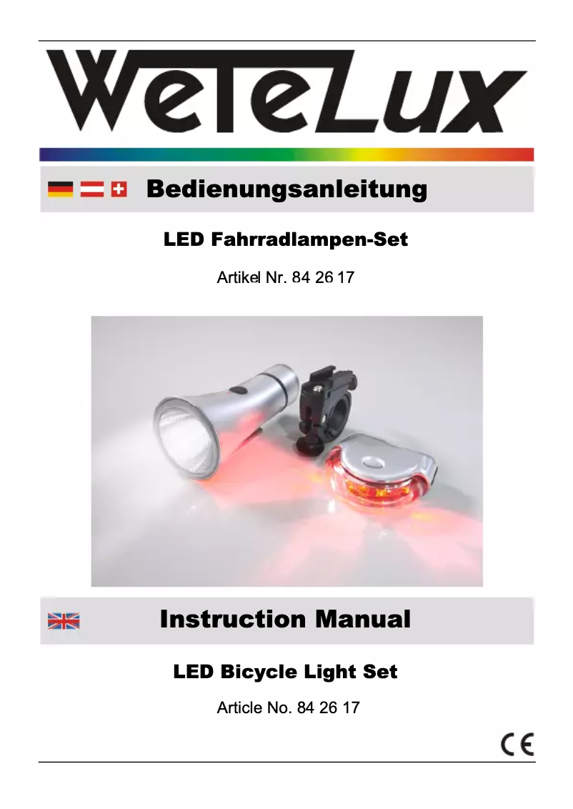 Page n°1 - Manuel utilisateur Wetelux LED Bicycle Light Set 84 26 17