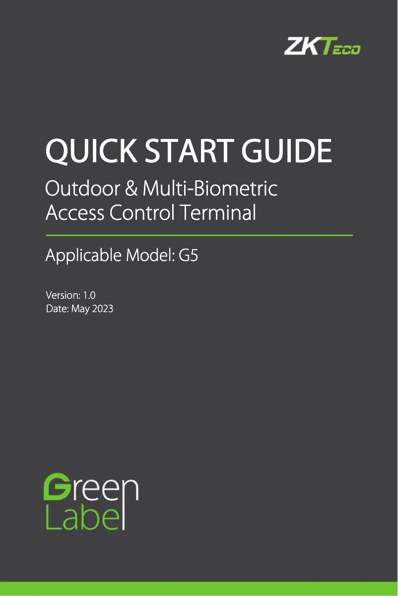 Página 1 del manual Guía de inicio rápido ZKTeco G5