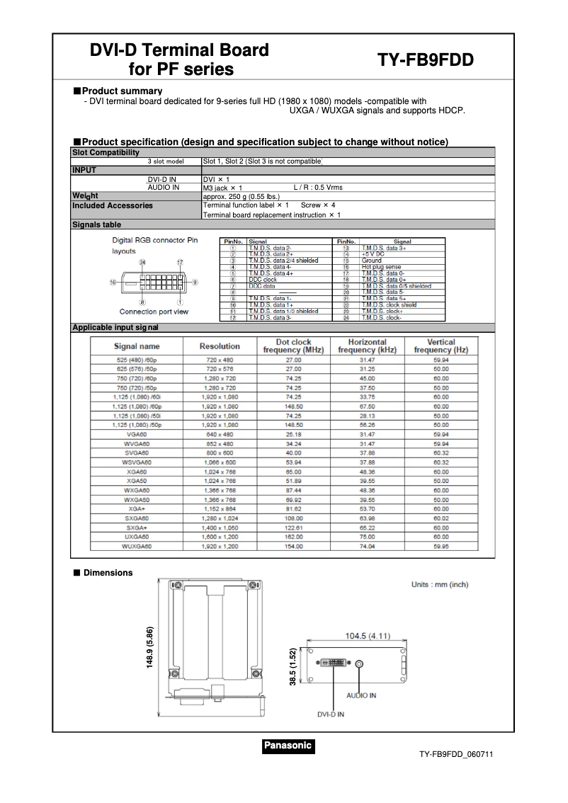 Página 1 del manual Manual de usuario Panasonic TY-FB9FDD