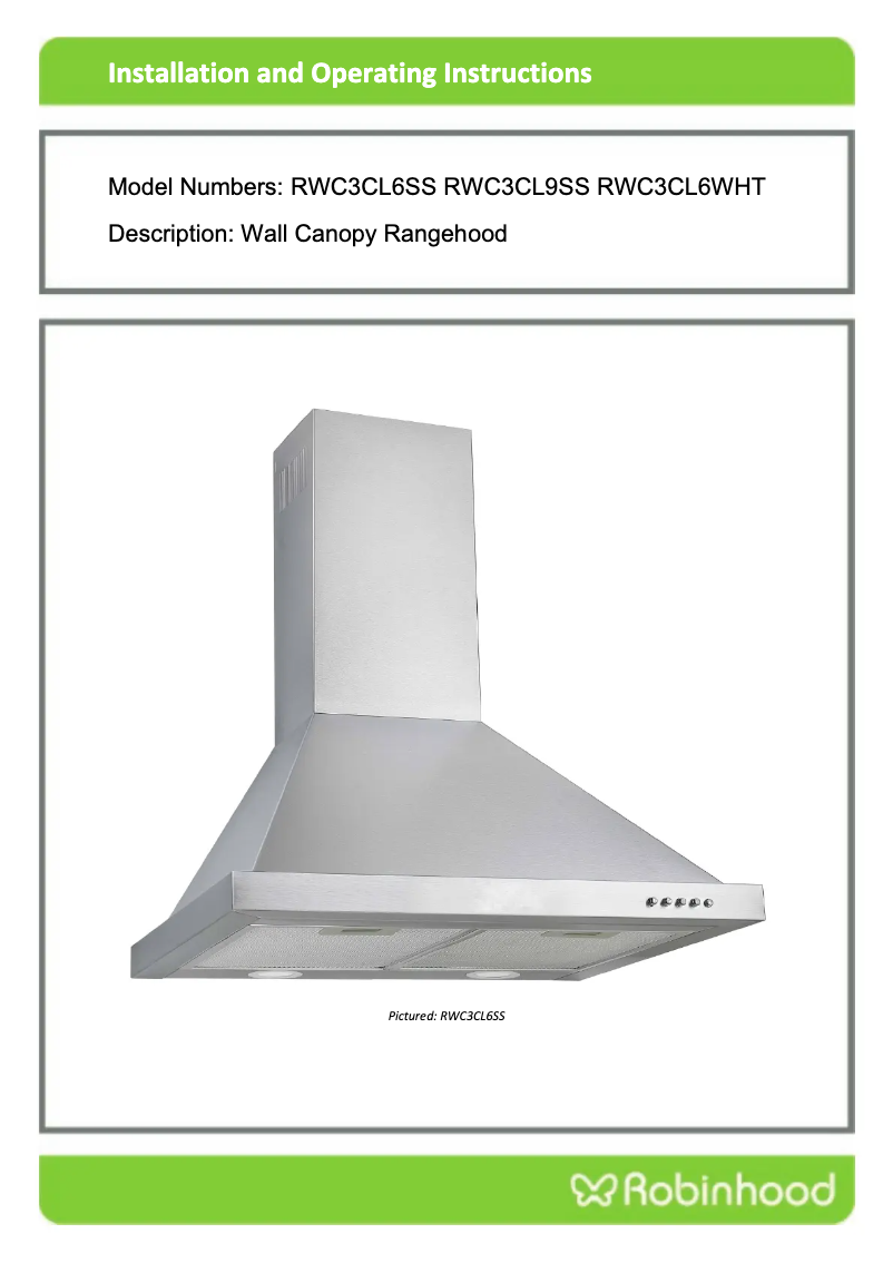 Page 1 de la notice Guide d'installation Robinhood RWC3CL9SS