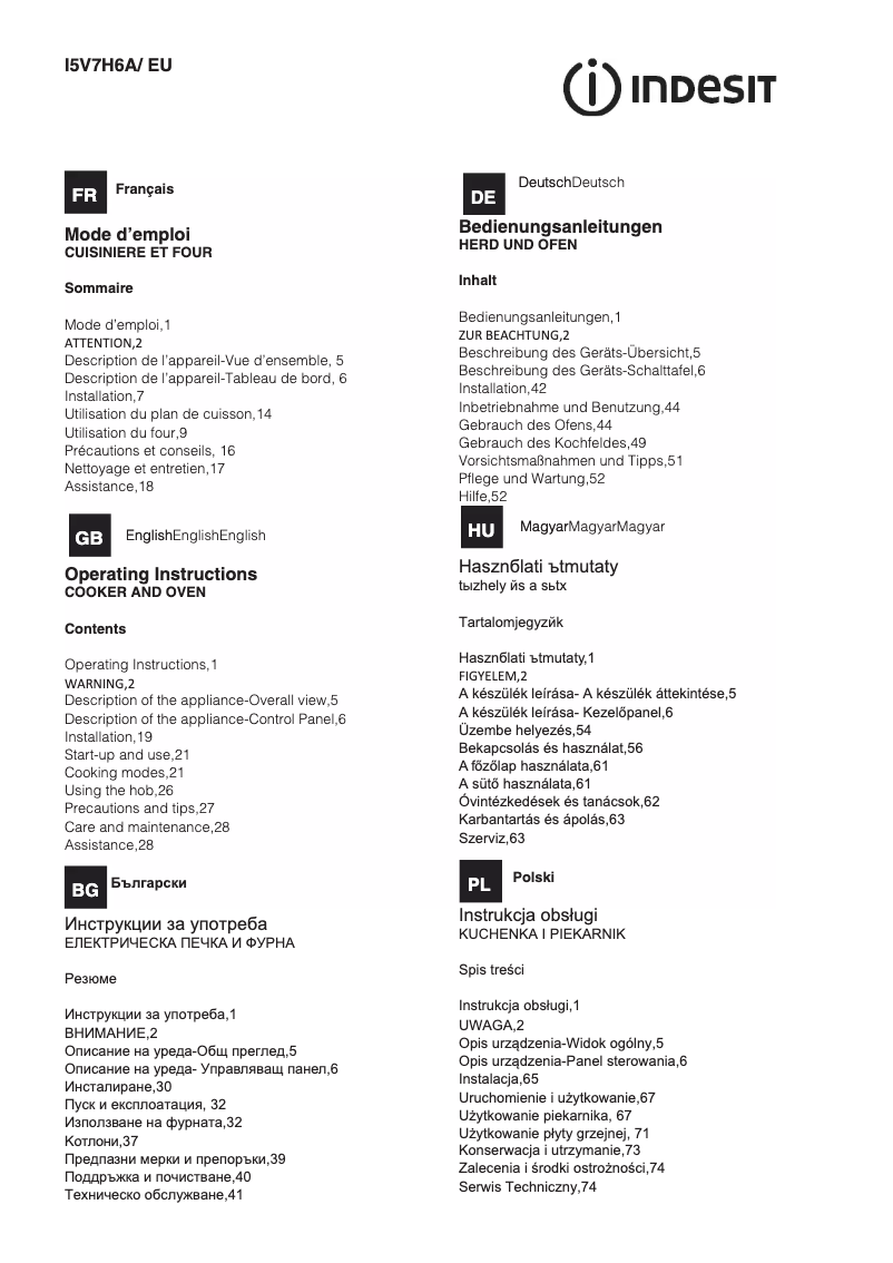 Page 1 de la notice Manuel utilisateur Indesit I5V7H6A