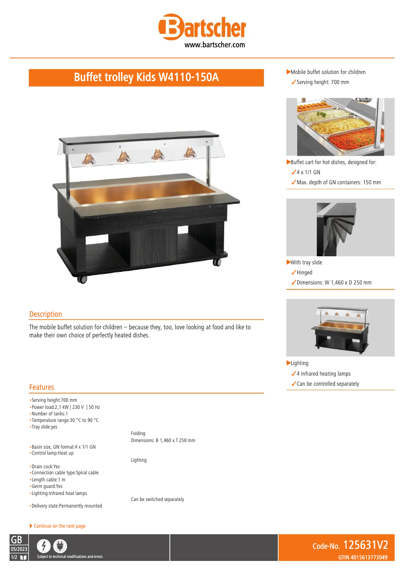 Page n°1 - Fiche technique Bartscher W4110-150A