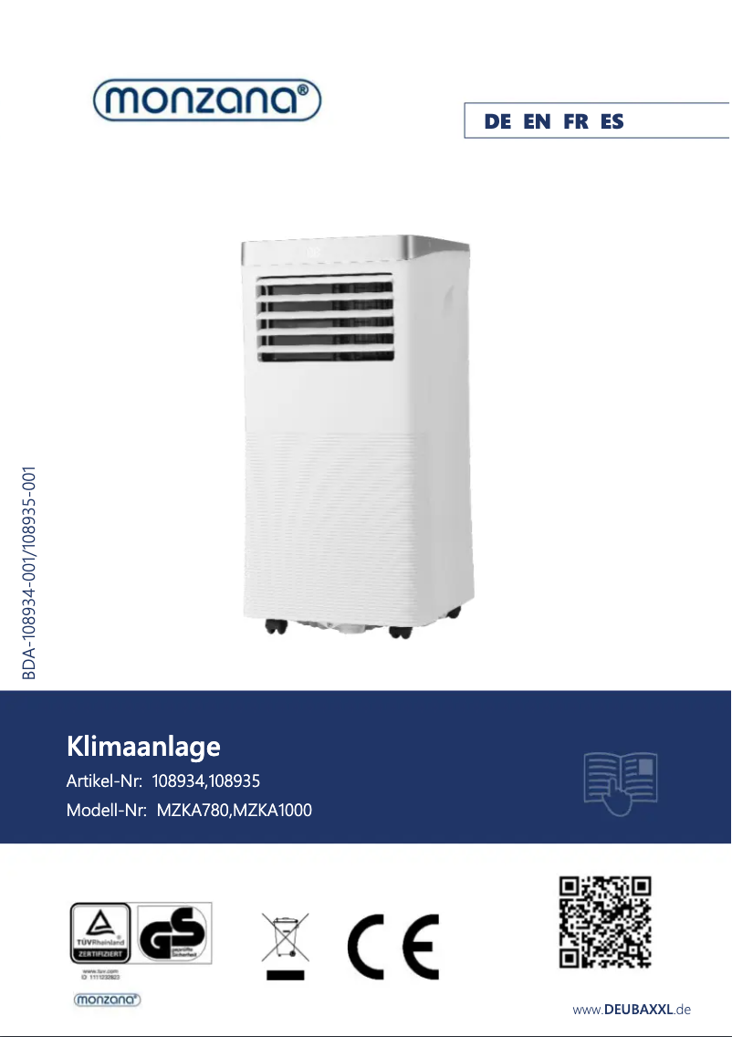 Page 1 de la notice Manuel utilisateur Monzana MZKA780