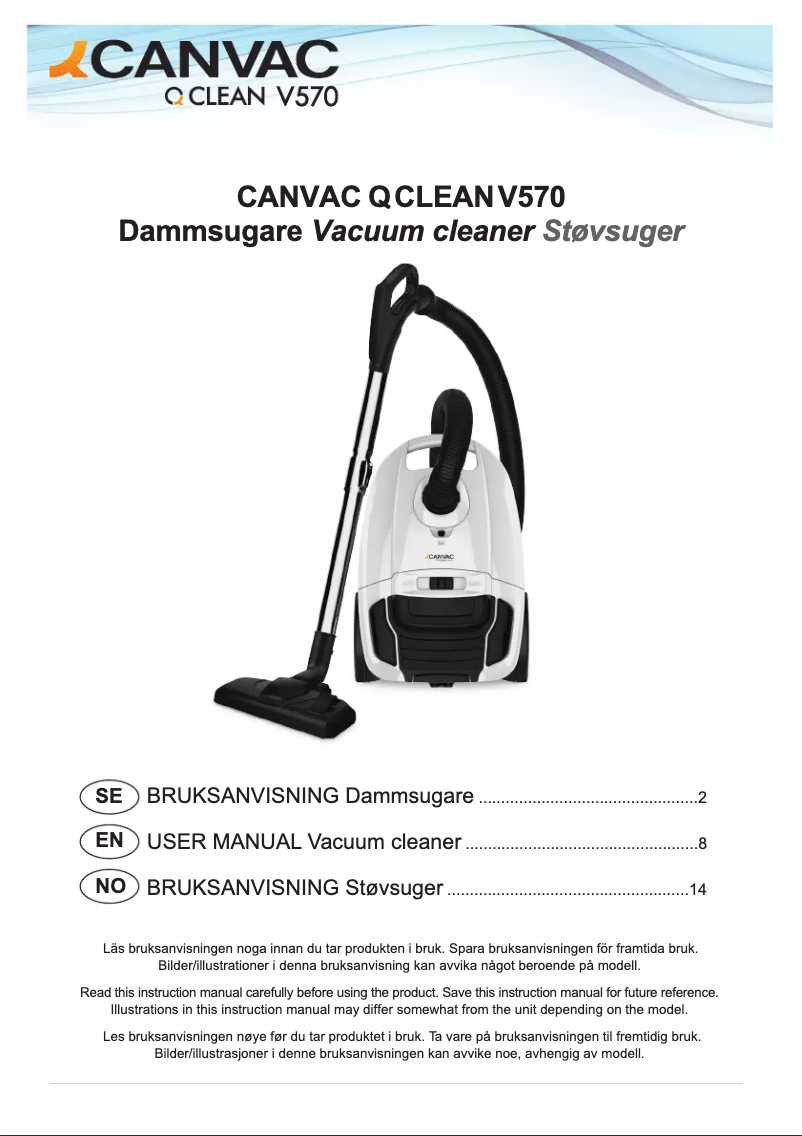Page 1 de la notice Manuel utilisateur Canvac Q Clean V570