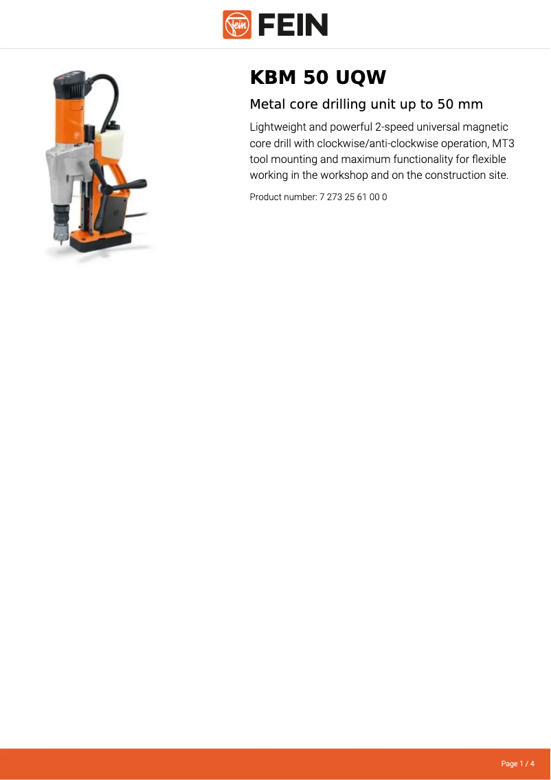 Page n°1 - Fiche technique Fein KBM 50 UQW