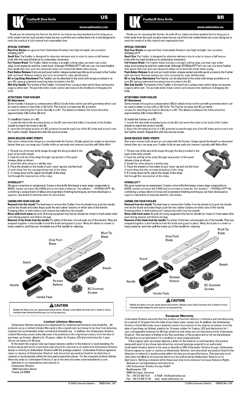 Page 1 de la notice Manuel utilisateur Underwater Kinetics Fusilier Hydralloy